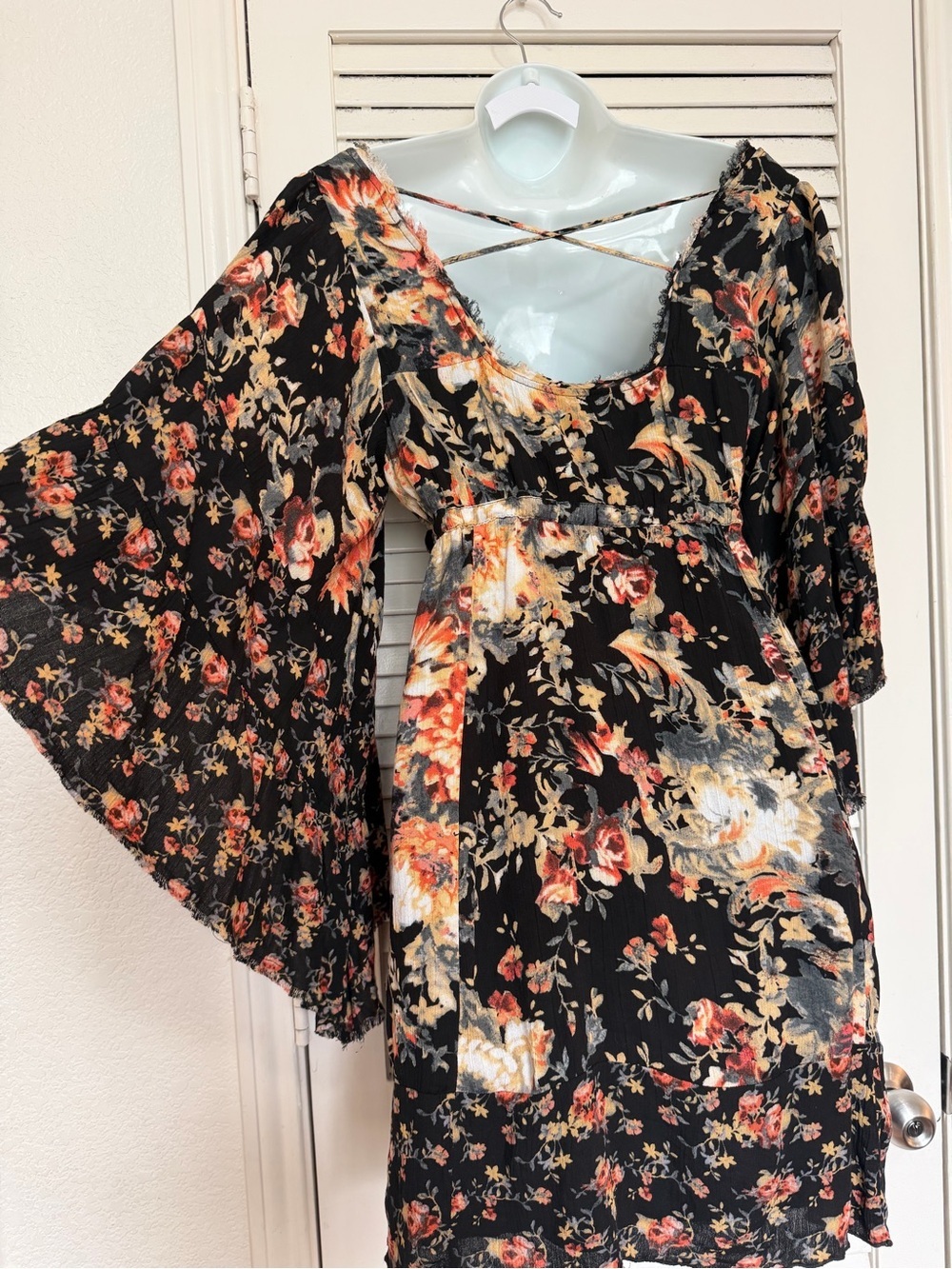 Free People Floral Bell Sleeve Mini Dress Size S Moonlight Garden Boho Fairycore - Picture 11 of 13